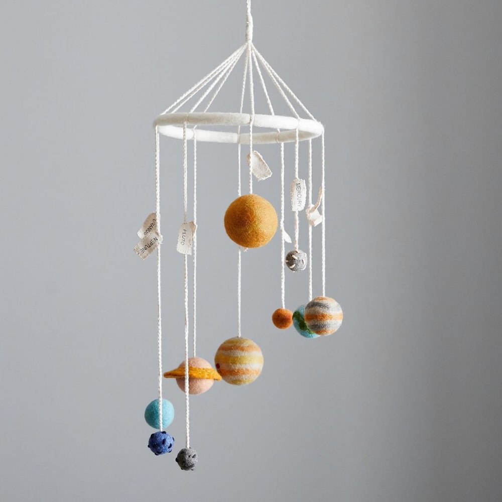 Pottery Barn Kids Solar System Mobile in White, Yellow, Blue, Orange, Gray